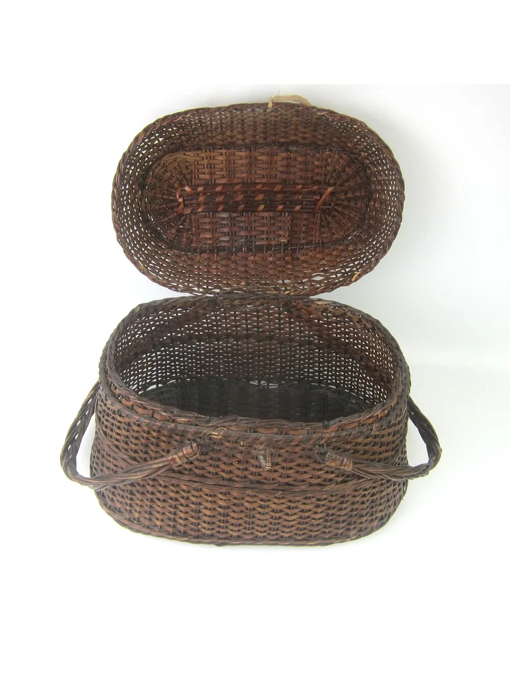 Vintage Wicker Basket Lid Handles Amish Kavli Sket 15